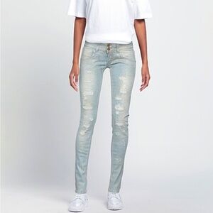 MET JEANS | Women’s Distressed Bedazzled Denim Skinny Jeans